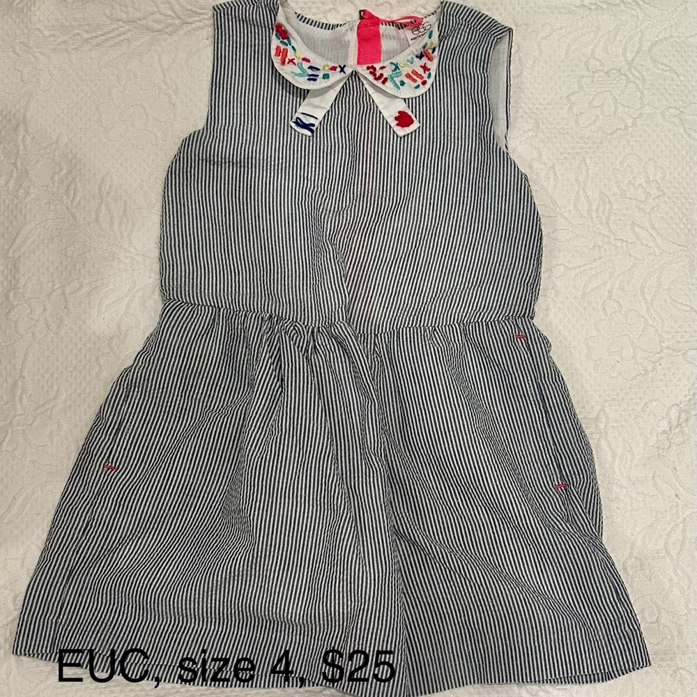 Blue Seersucker Sleeveless Sundress with Peter Pan Collar